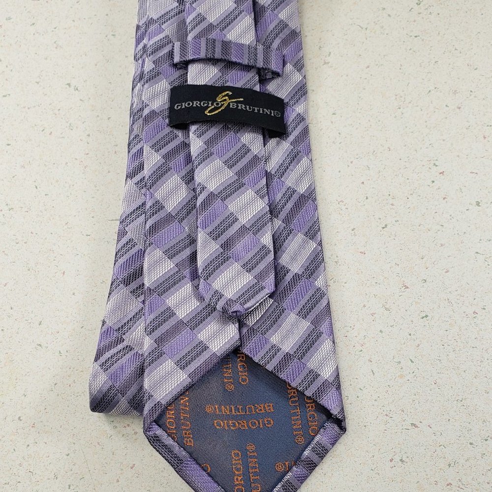 Men's Giorgio Brutini Purple Print Necktie HAND MADE - Picture 5 of 8